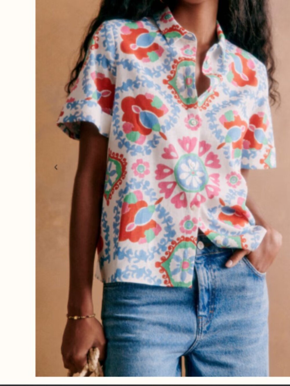 Sezane Livia Linen Button Front Shirt in Brieno Print Sz 36 (S/4)